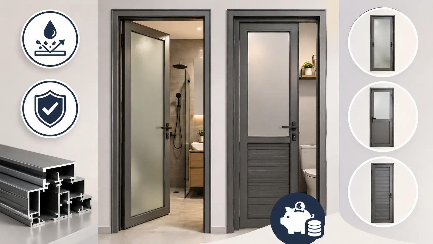Porte aluminium pour salle de bain et toilette : modèles et prix au Maroc