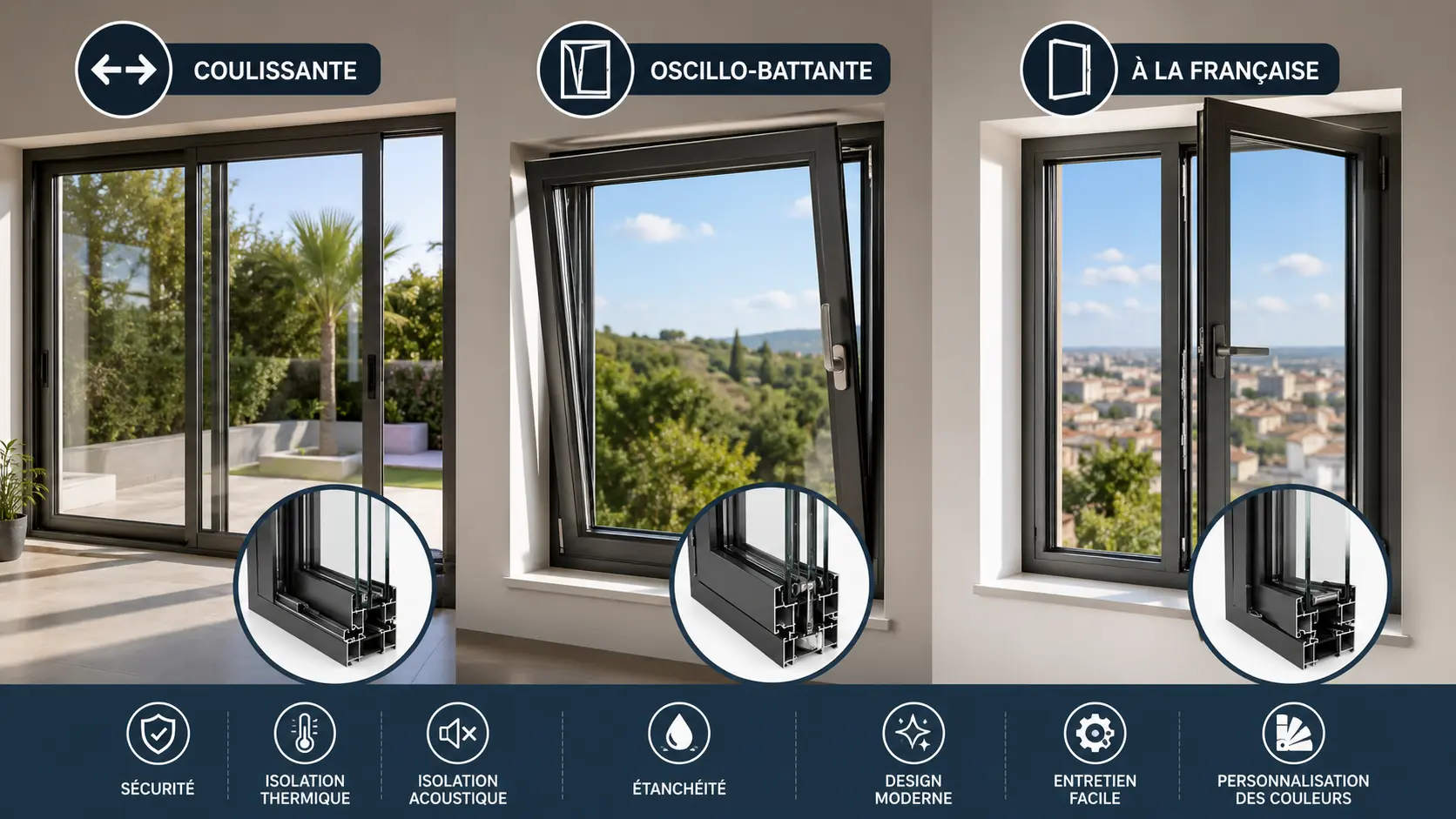 Types de fenêtres aluminium : coulissante, oscillo-battante ou à la française ?